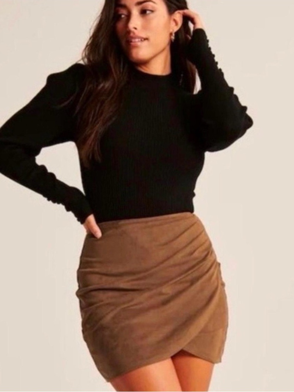 NWT Abercrombie & Fitch Brown Faux-Suede Ruched Mini Skirt